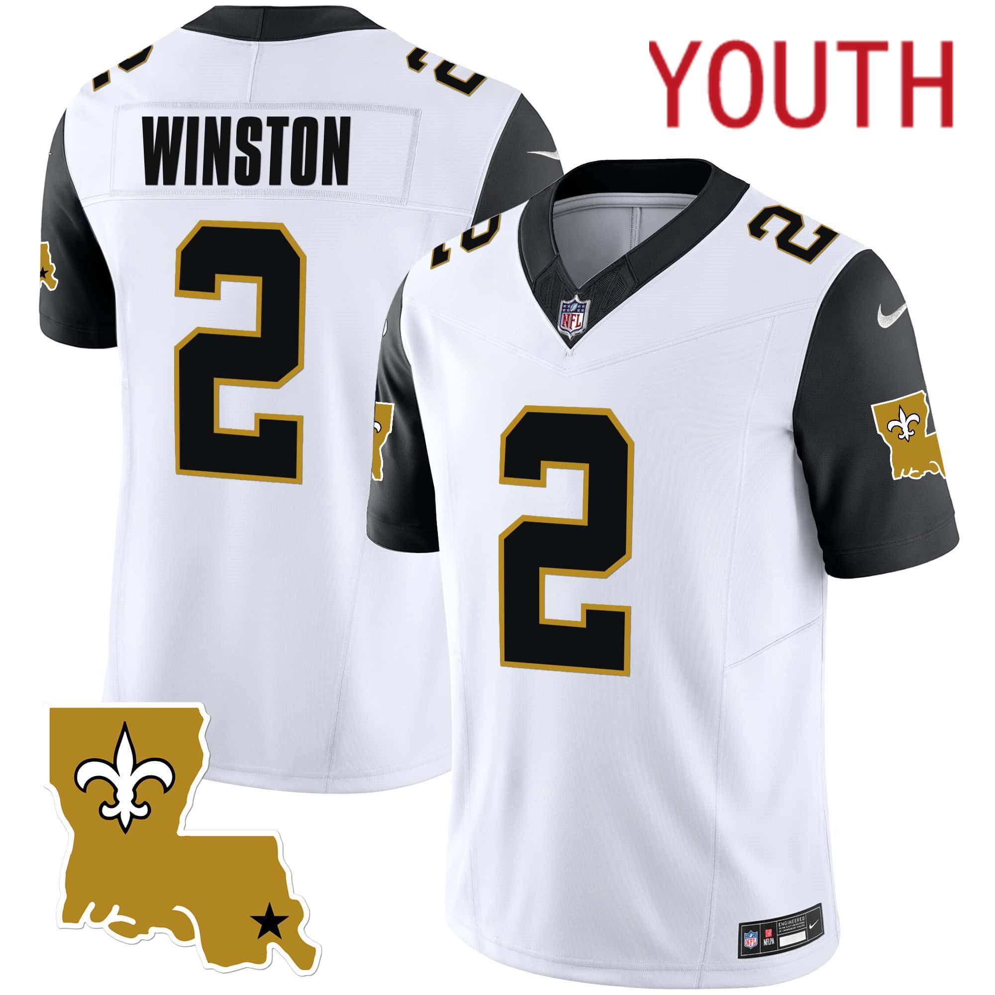 Youth New Orleans Saints 2 Winston White 2024 Nike 1987 Legacy Vapor Limited NFL Jersey style 2